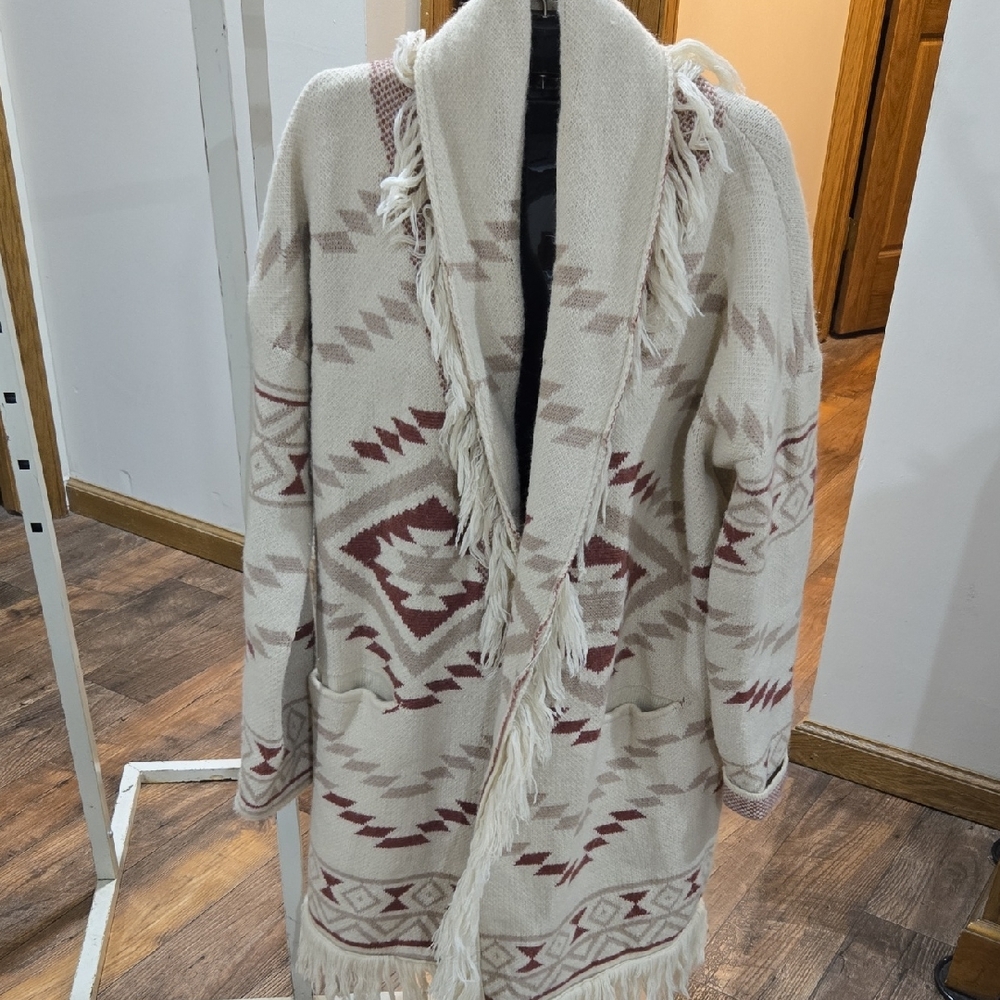 Vici Cream and Brown Geometric Cardigan